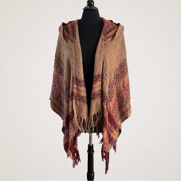 Free People Sweaters - Free People | Hooded Cape/Poncho in Brown/Burgundy O/S